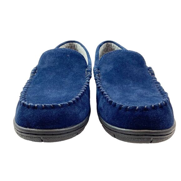 Lands End Slippers Men's 10 Blue Suede Slip On Moccasins Flannel Lined - Picture 4 of 8